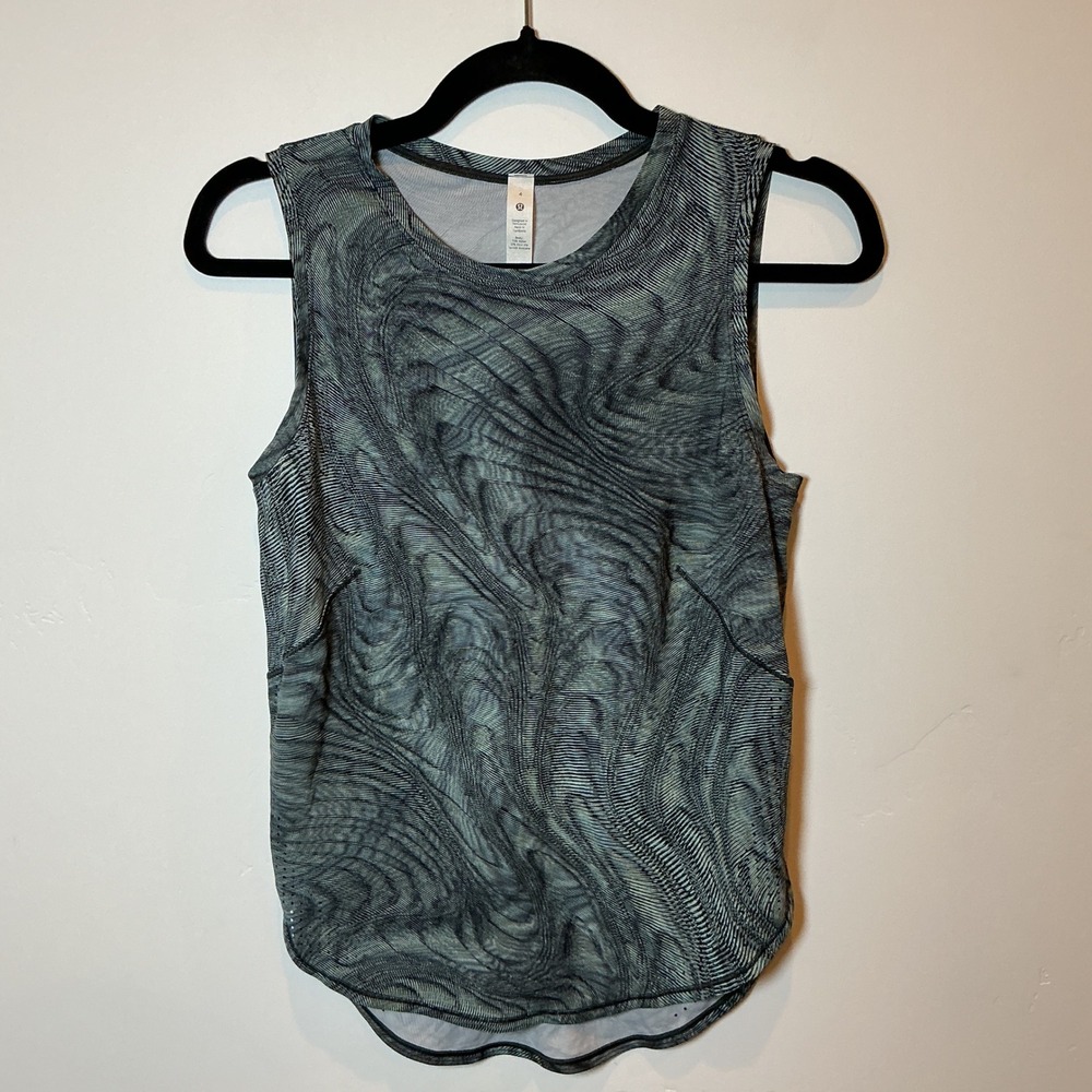 Lululemon High Neck Split Hem Run Tank Grey Swirl Marble Athletic Top Size 4
